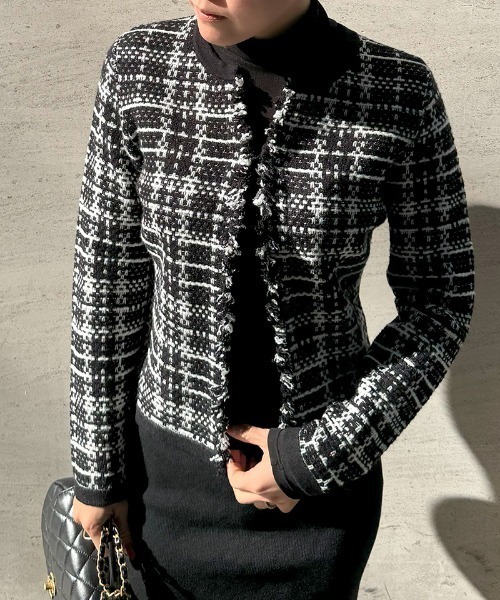 アウター ツイード風チェックニットジャケット レディース : ZOZOTOWN  