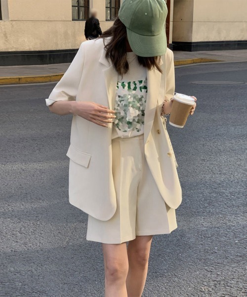 ジャケット セットアップ 春夏向け ショートパンツ 半袖 楽天市場】ジャケット ショートパンツ セットアップ レディース