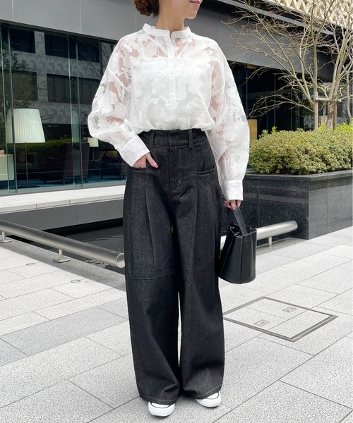 ブラウス シャツ フラワージャガードブラウス レディース FILLOU ブラウス シャツ フラワージャガードシアーシャツ
