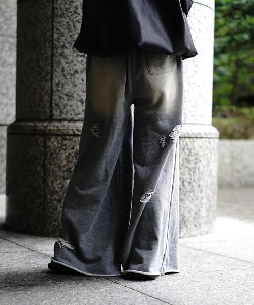 danke schon グレー　ダメージ加工　スウェットパンツ　 ワイドパンツ WEB&DEPOT限定】DankeSchon/DAMEGE SWEAT WIDE PANTS | L.H.P