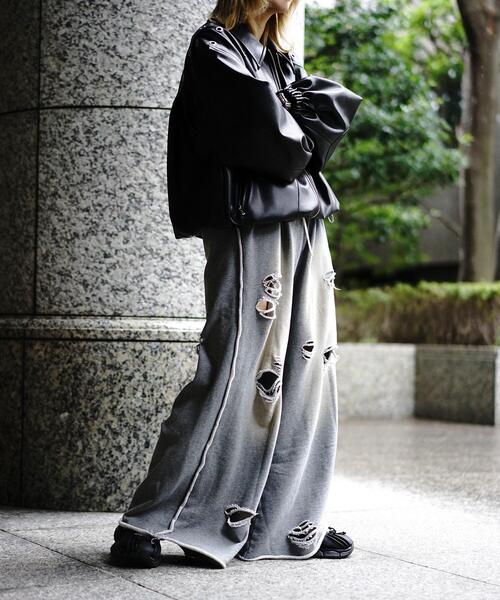 danke schon グレー　ダメージ加工　スウェットパンツ　 ワイドパンツ DANKE SCHON（ダンケシェーン） スウェットパンツ ジャージ