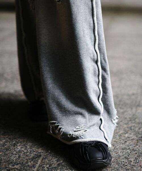 danke schon グレー　ダメージ加工　スウェットパンツ　 ワイドパンツ DANKE SCHON（ダンケシェーン） スウェットパンツ ジャージ