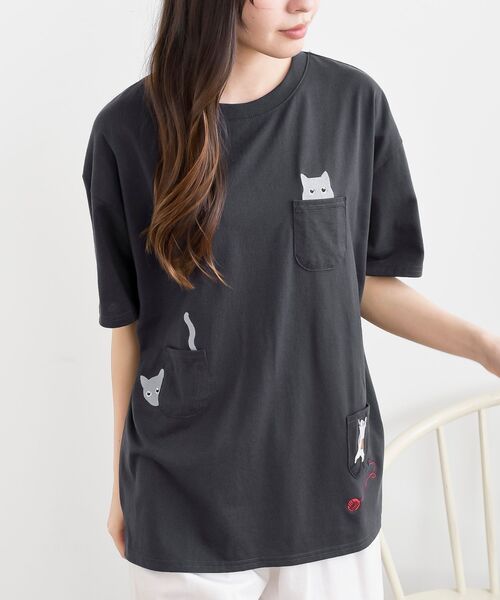r・p・s（アールピーエス） tシャツ 半袖 ねこだらけ3ポケットワイド