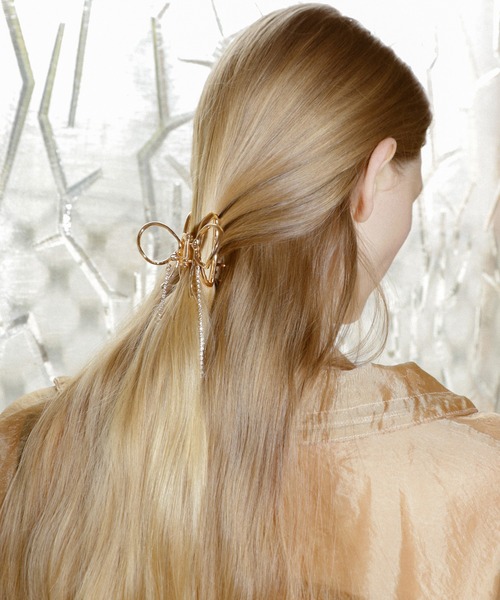 クリアゴールド リボン型ヘアクリップ GOLDY ヘアクリップ ビジュー レーン リボン バンス クリップ