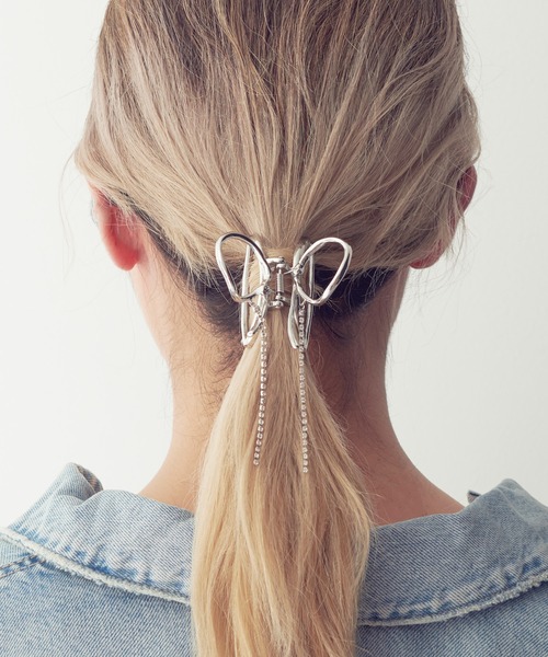 クリアゴールド リボン型ヘアクリップ GOLDY ヘアクリップ ビジュー レーン リボン バンス クリップ