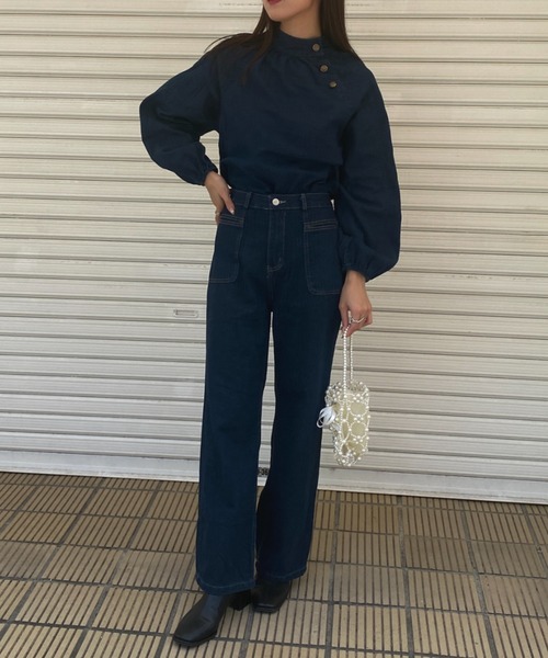 ジーンズ デニムパンツ ハイウエスト ワイドレッグ シンプル ジーンズ デニム デニムパンツ ハイウエストワイドデニムパンツ