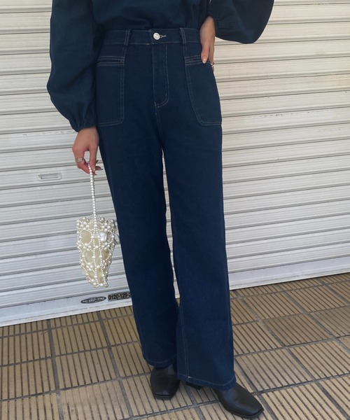 ジーンズ デニムパンツ ハイウエスト ワイドレッグ シンプル miniministore ジーンズ デニム デニムパンツ 長ズボンハイ