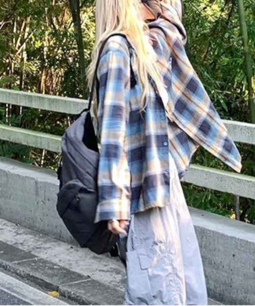 NO WAY ブラウス シャツ /ブルーオンブレチェックシャツ（MA