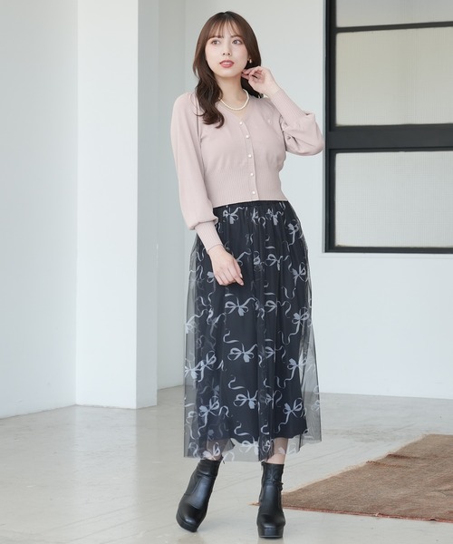 ASTORIA ODIER カーディガン ロゴ刺繍Vネックショート