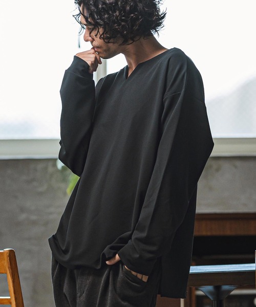 カリテ　キーネックシャツ キーネック ガーゼTシャツ|ネイビー - UZUiRO(ウズイロ) / 公式