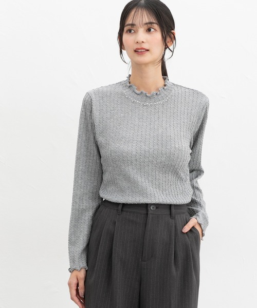 Honeysトップス Honeys tシャツ パール付ハイネックトップス レディース