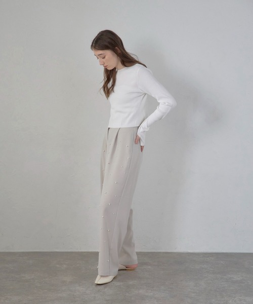 MINERTE パンツ 「MINERTE」pearl bijou wide pants / パールビジュー