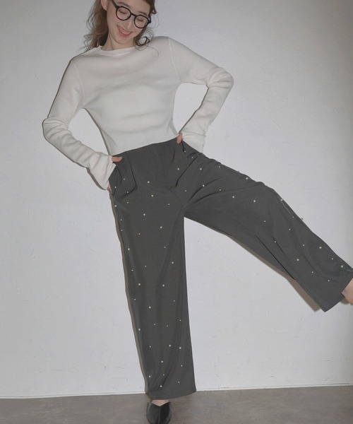 MINERTE パンツ 「MINERTE」pearl bijou wide pants / パールビジュー