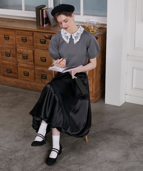 完売品【OBLI】 2way パフスリーブカラーニット　ブラック パフスリーブニット/ブラック【残りわずか】 | TOPS | OBLI