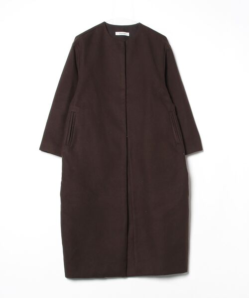 DOUDOU ノーカラー アウター コート DouDou（ドゥドゥ） ノーカラーコート FREE ブラウン レディース