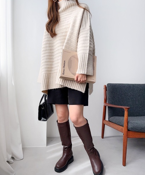 「andme」 「alma design」タートルネックニット M チャコールグレー レディース_画像4