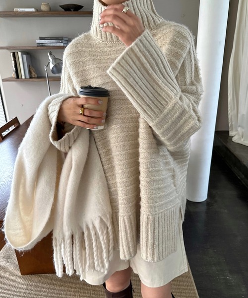 「andme」 「alma design」タートルネックニット M チャコールグレー レディース_画像8