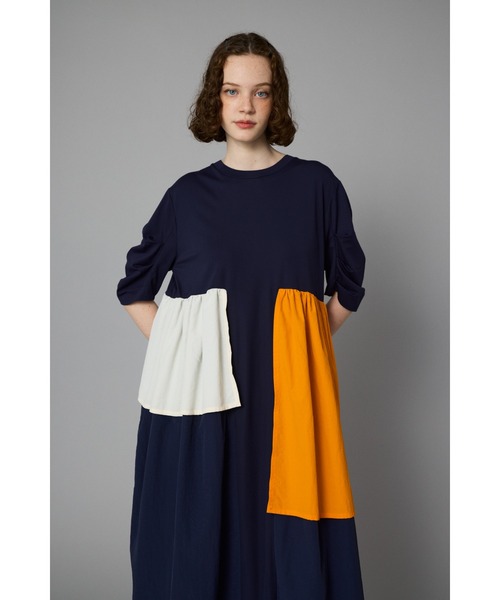 HeRIN.CYE ワンピース 半袖 Tuck sleeve docking dress タック