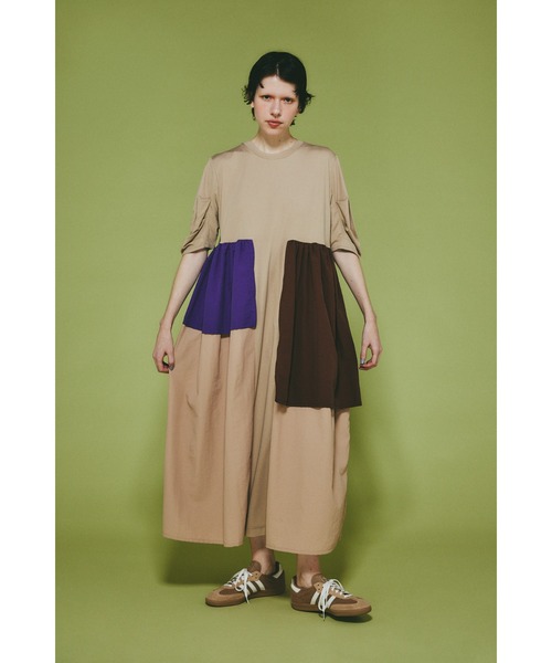 HeRIN.CYE ワンピース Tuck sleeve docking dress タック スリーブ