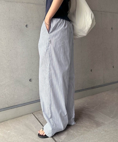 ストライプ イージーパンツ ワイド ゆったり 美脚 春夏 モード系 ANME パンツ ストライプイージーワイドパンツ レディース メンズ