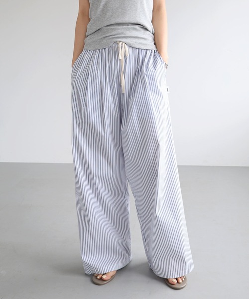 うめページ ANME パンツ ストライプイージーワイドパンツ レディース メンズ