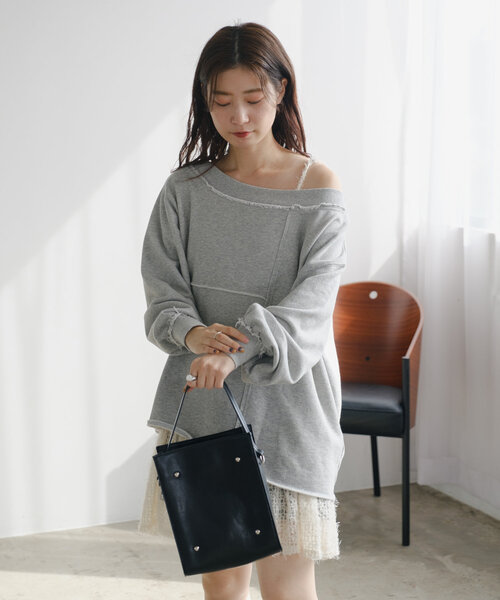 ▽Ab右1047 デッドストック カネボウ 綿100% レディースシャツ S Kastane 「Kastane」 スウェットカットソー LARGE アイボリー