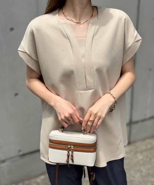 tシャツ キーネックプルオーバー レディース CIENA tシャツ キーネックショルダータックプルオーバー