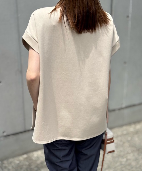 tシャツ キーネックオーバープルオーバー レディース Emma Taylor tシャツ ライトダンボールサイドスリットキーネック