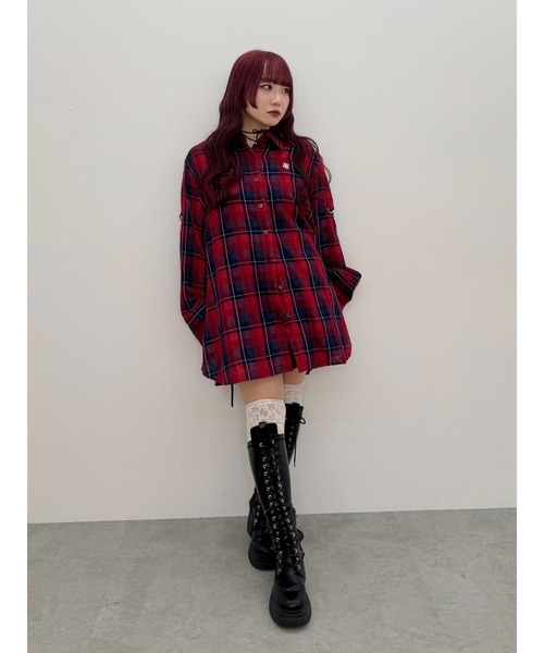 jouetie ブラウス シャツ ルーズガーゼチェックシャツ
