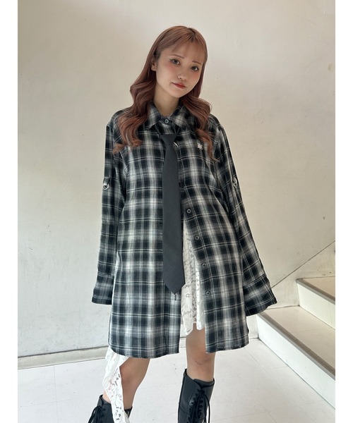 ブラウス シャツ processing checkered print looseシャツ レディース jouetie ブラウス シャツ ルーズガーゼチェックシャツ