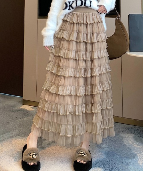 THE TOE チュールフリルロングスカート ベージュ ReRe ロング スカート チュールフリルロングスカート : ZOZOTOWN Yahoo