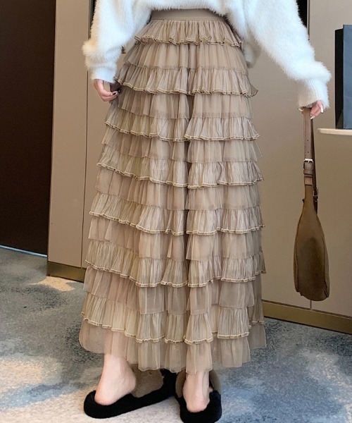 ReRe ロング スカート チュールフリルロングスカート : ZOZOTOWN Yahoo