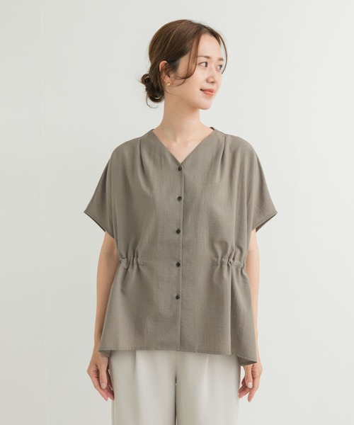 ブラウス シャツ ハリ感Vブラウス / 582336 レディース Lace Ladies ブラウス シャツ 長袖立ち襟Vネック レディース