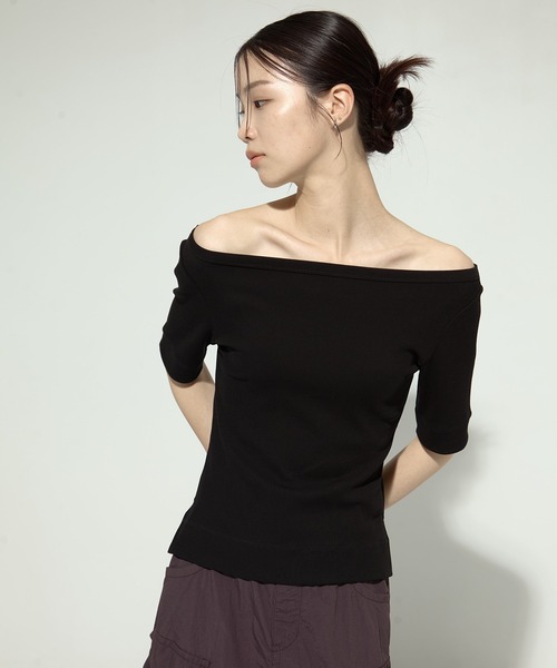 tシャツ 「STUDIOUS/ステュディオス」Luxury Smooth Boat Neck Tee/ラグジュアリースムースボートネックTシャツ レデ STUDIOUS tシャツ 「STUDIOUS/ステュディオス」Luxury Smooth