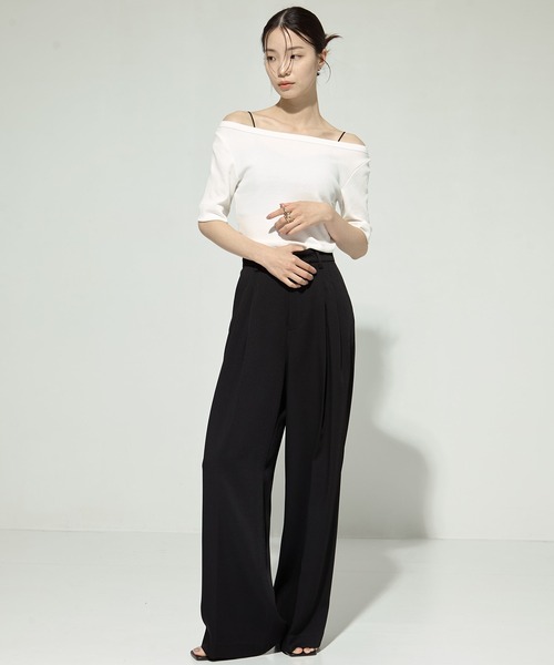 tシャツ 「STUDIOUS/ステュディオス」Luxury Smooth Boat Neck Tee/ラグジュアリースムースボートネックTシャツ レデ STUDIOUS tシャツ 「STUDIOUS/ステュディオス」Luxury Smooth