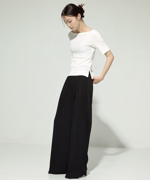 tシャツ 「STUDIOUS/ステュディオス」Luxury Smooth Boat Neck Tee/ラグジュアリースムースボートネックTシャツ レデ STUDIOUS tシャツ 「STUDIOUS/ステュディオス」Luxury Smooth