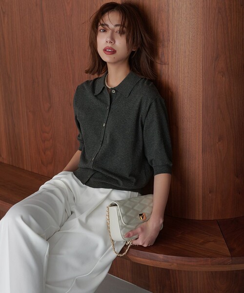 【美品】　23区 ヴィスコースストレッチ　ポロニット　2025 23区 カーディガン 「洗える/吊り干しOK」ヴィスコースストレッチ