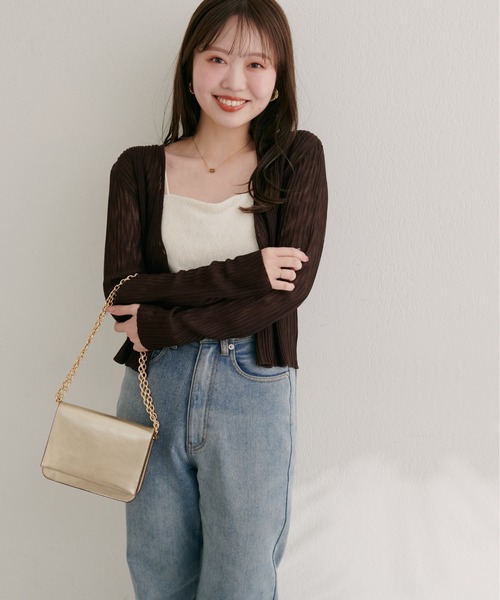 natural couture カーディガン 針抜きリブVネックシアーカーディガン