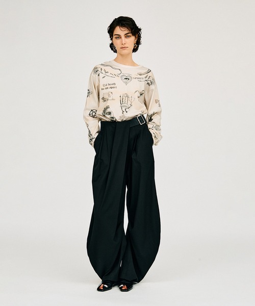 ワイドパンツ パンツ アシメタックベルトパンツ / Asymmetrical Belt Pants レディースの画像
