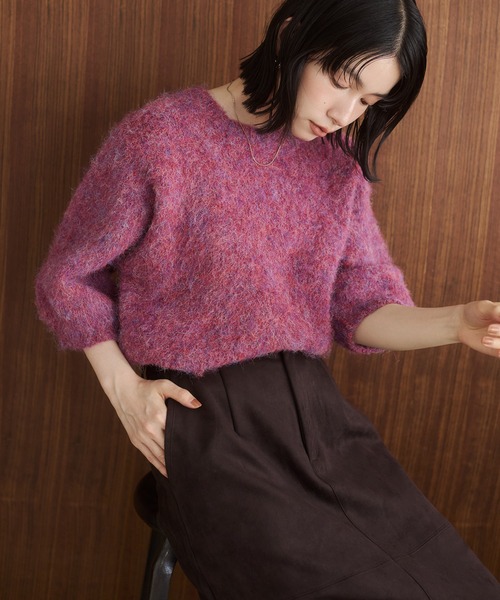 hunch（ハンチ） ニット セーター モヘアタッチ 半袖ニット レディース