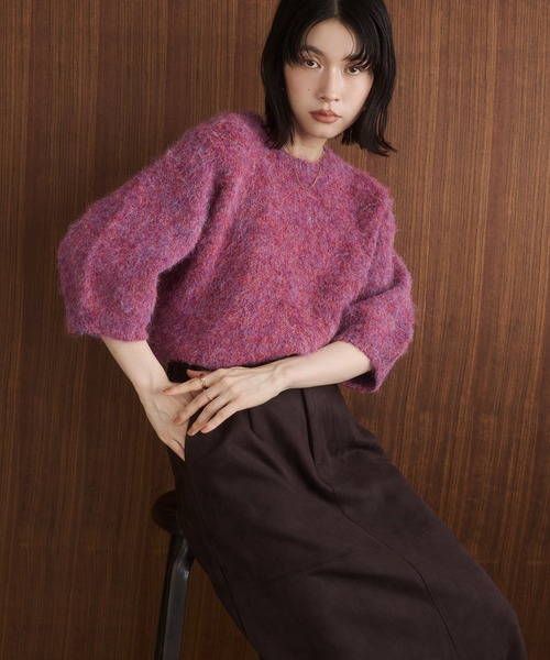 hunch（ハンチ） ニット セーター モヘアタッチ 半袖ニット レディース