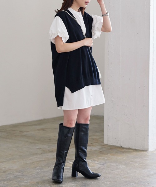 「KOBE LETTUCE」 半袖ワンピース FREE ネイビー レディース_画像2