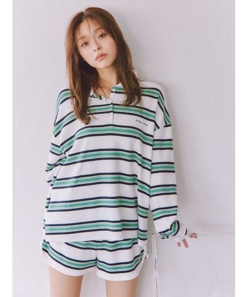 SNIDEL HOME パジャマ ルームウェア ボーダーポロセットアップ