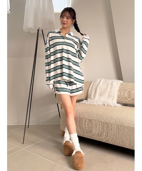 SNIDEL HOME パジャマ ルームウェア ボーダーポロセットアップ