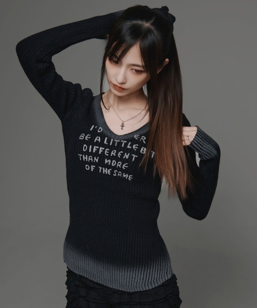  Vネック ロングスリーブ シャツ ロングtシャツ 黒 アヒョン KOM（ドットコム） tシャツ 「.KOM/ドットケーオーエム」Vネックロング