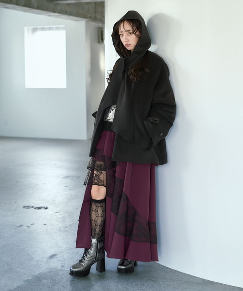 HARE（ハレ） ノーカラーコート コート フードマフラーツキミドル