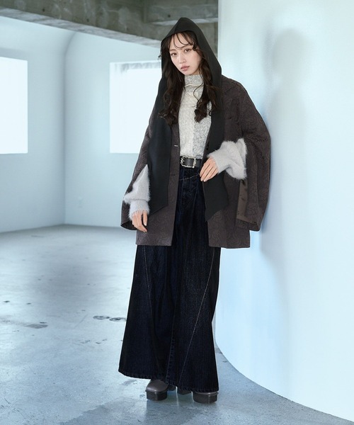 HARE（ハレ） ノーカラーコート コート フードマフラーツキミドル