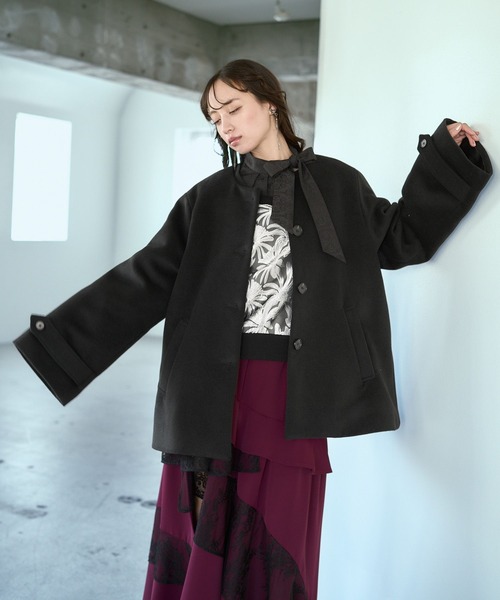 HARE（ハレ） ノーカラーコート コート フードマフラーツキミドル