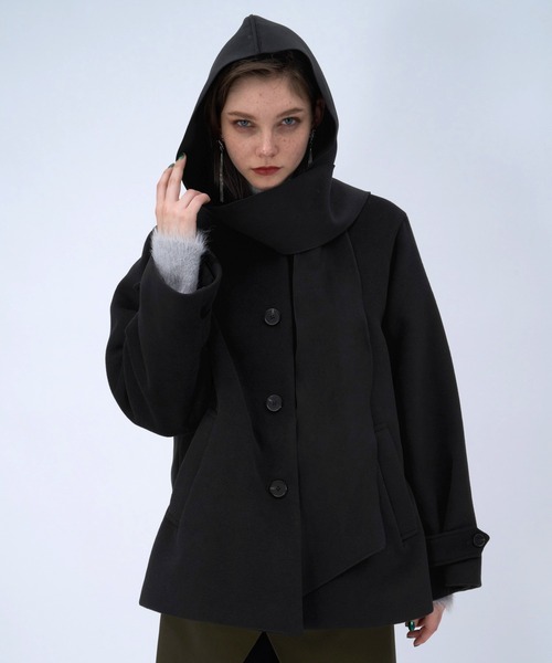 HARE（ハレ） ノーカラーコート コート フードマフラーツキミドル