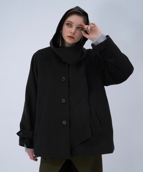 HARE（ハレ） ノーカラーコート コート フードマフラーツキミドル